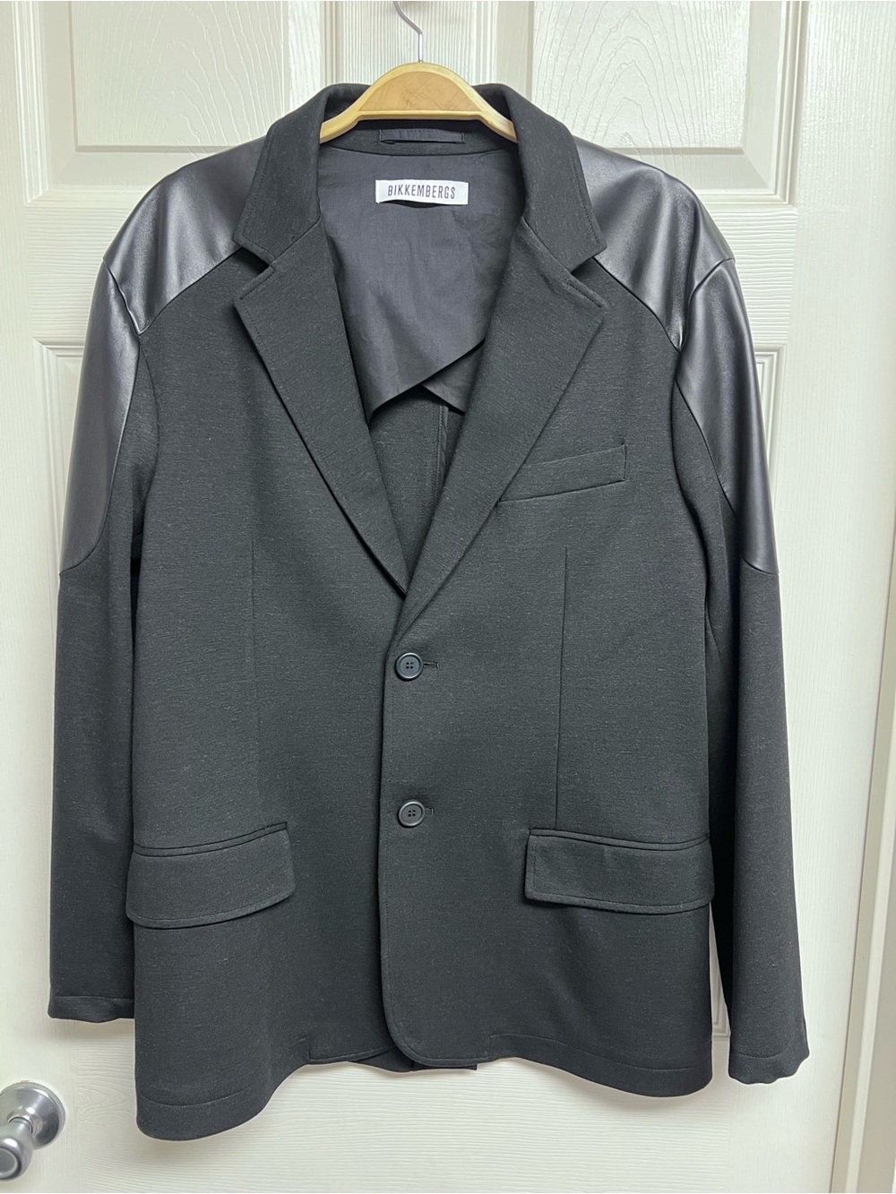 Bikkembergs Italy 52/US 42 Black Viscose & Lamb Leather Tailored Blazer Jacket